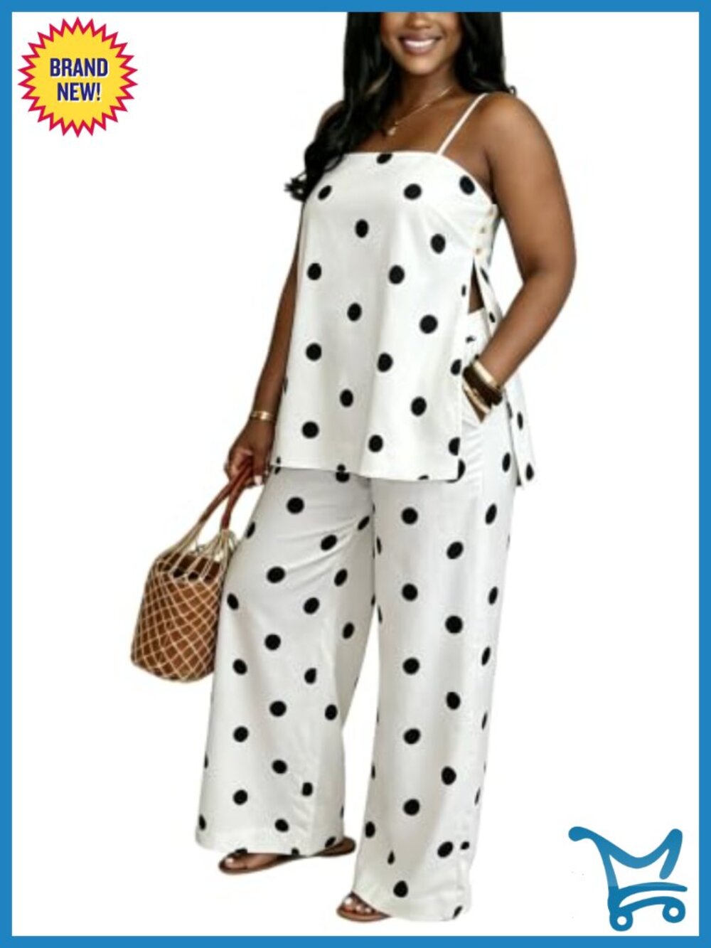 Summer 2 Piece Set Spaghetti Strap Crop Top Wide Leg Pants Beach Vacation